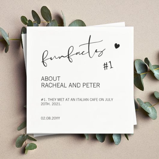 Serviette En Papier Black White Chic Moderne Fun Facts Script Mariage