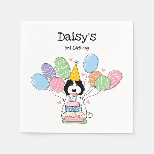 Serviette En Papier Black White Cockapoo Cavapoo Anniversaire papier (Devant)