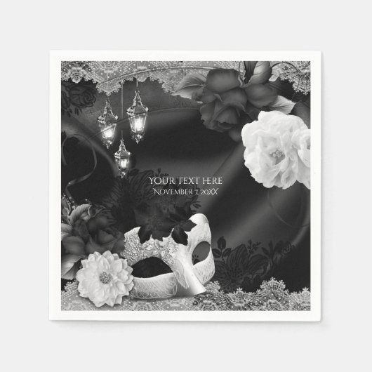 Serviette En Papier Black & White Elegant Masquerade Party (Devant)