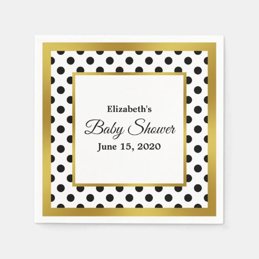 Serviette En Papier Black White et Faux Gold Baby shower (Devant)
