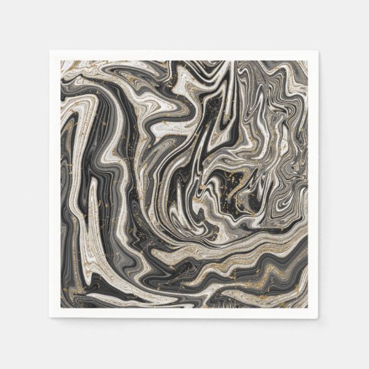 Serviette En Papier Black White & Gold Chic Swirl Mariage moderne (Devant)