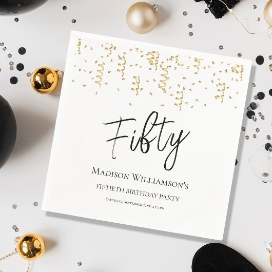 Serviette En Papier Black, White & Gold Cinquante, 50e anniversaire