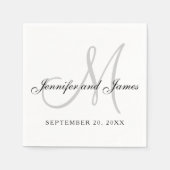 Serviette En Papier Black White Grey Monogram Elegant Script Wedding (Devant)