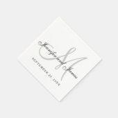 Serviette En Papier Black White Grey Monogram Elegant Script Wedding (Coin)