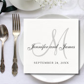 Serviette En Papier Black White Grey Monogram Elegant Script Wedding