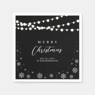Serviette En Papier Black & White Lights Joyeux Noël Fête de Noël
