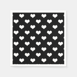 Serviette En Papier Black White Love Heart Motif Design
