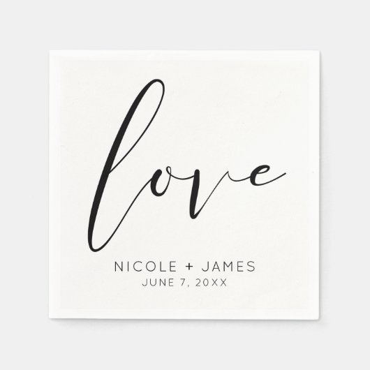 Serviette En Papier Black & White LOVE Minimal Mariage moderne (Devant)