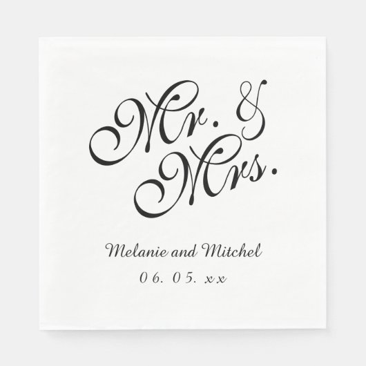 Serviette En Papier Black White M et Mme | Papier mariage (Devant)