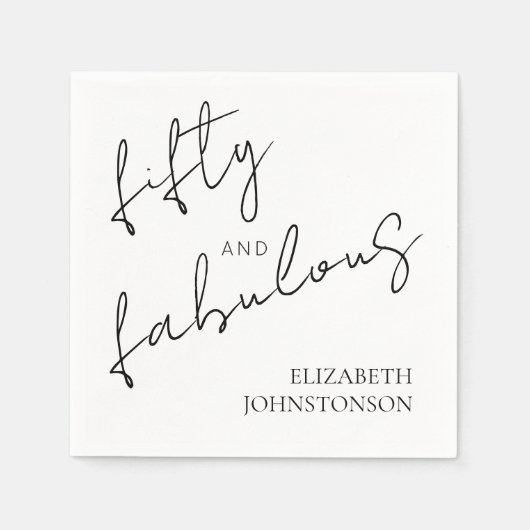 Serviette En Papier Black White Minimal Fifty and Fabulous Birthday (Devant)