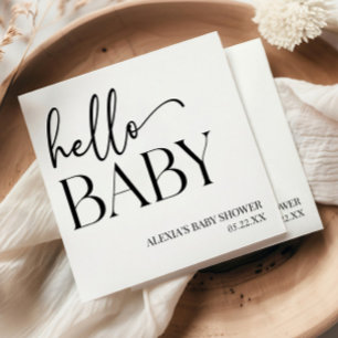 Serviette En Papier Black White Minimaliste Hello Baby shower bébé