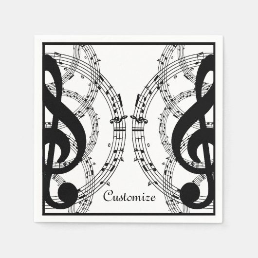 Serviette En Papier Black & White Mirror Image Music 2 Napkins (Devant)