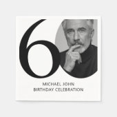 Serviette En Papier Black & White moderne 60e photo Anniversaire (Devant)