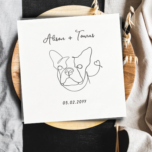 Serviette En Papier Black White Pet Bulldog Fiançailles Mariage