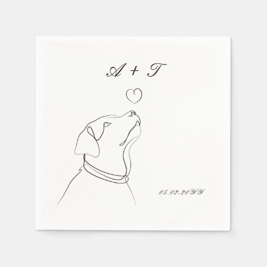 Serviette En Papier Black White Pet Doodle Couple Mariage Monogramme (Devant)