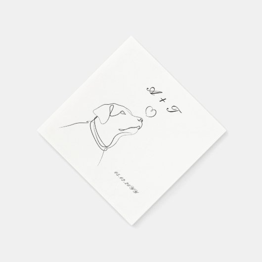 Serviette En Papier Black White Pet Doodle Couple Mariage Monogramme (Coin)