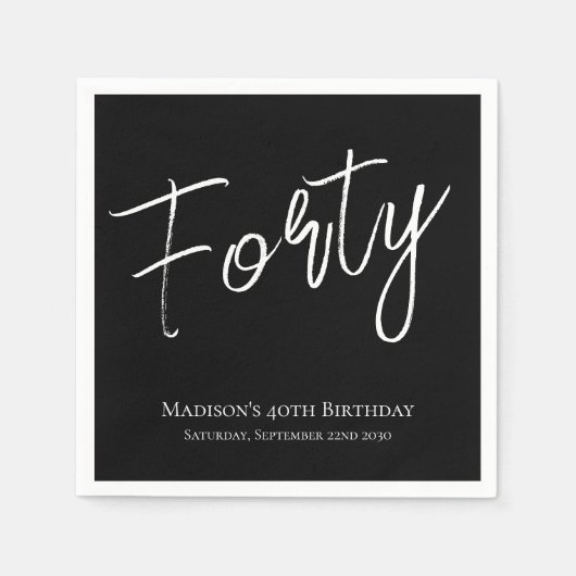 Serviette En Papier Black & White Quarty Minimal 40e fête d'anniversai (Devant)