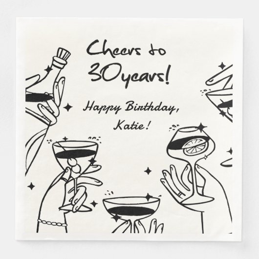 Serviette En Papier Black White Retro Manigance Cocktail original (Devant)