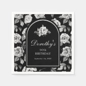 Serviette En Papier Black White Rose Floral Arch 90e fête d'anniversai (Devant)