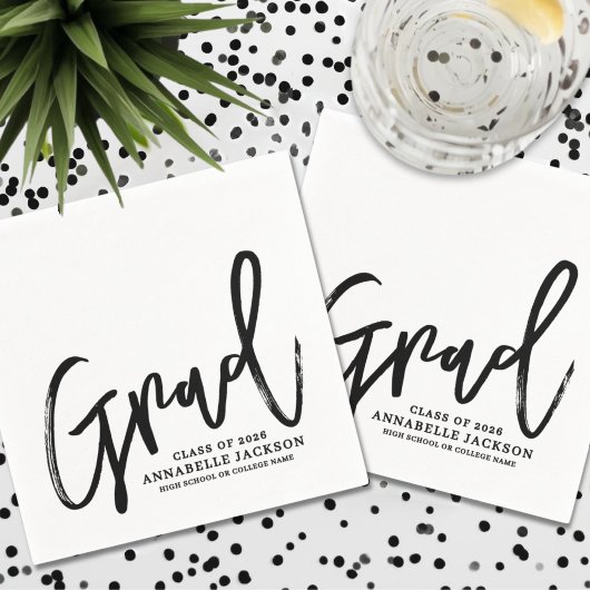 Serviette En Papier Black White Script Graduation