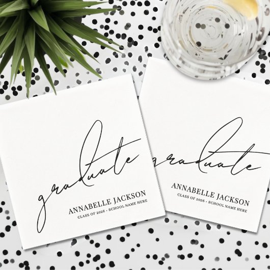 Serviette En Papier Black White Script Graduation