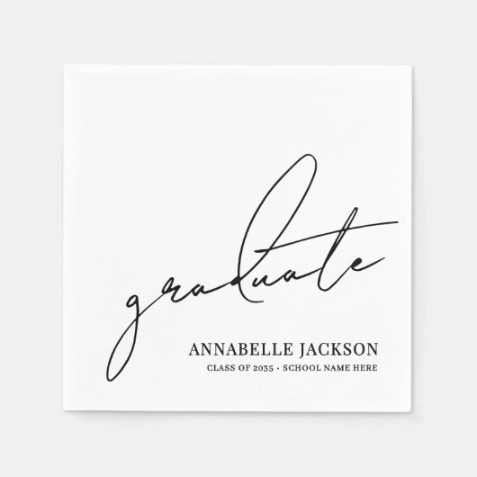 Serviette En Papier Black White Script Graduation (Devant)