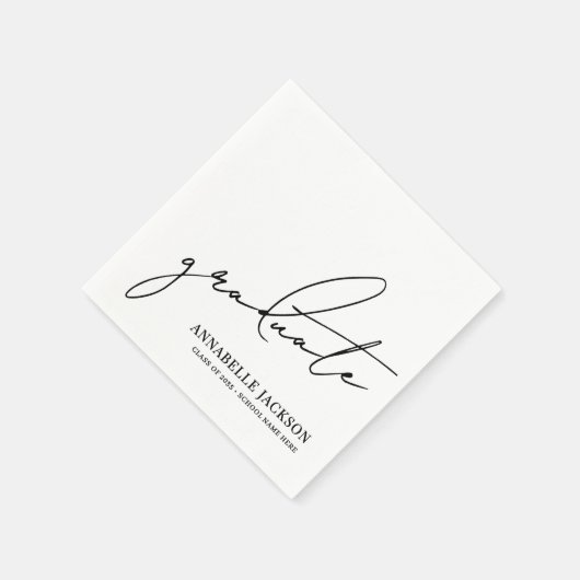 Serviette En Papier Black White Script Graduation (Coin)