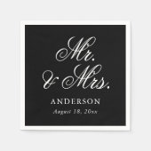 Serviette En Papier Black White Script Mr & Mrs Mariage (Devant)
