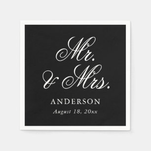 Serviette En Papier Black White Script Mr & Mrs Mariage