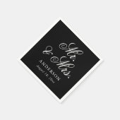 Serviette En Papier Black White Script Mr & Mrs Mariage (Coin)
