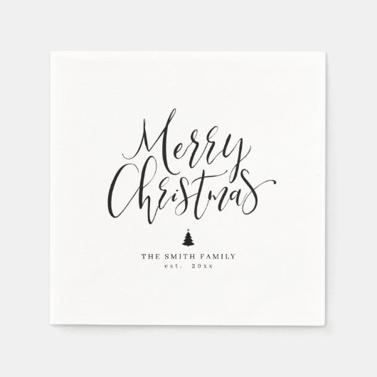 Serviette En Papier Black & White Simple Calligraphy Merry Christmas (Devant)