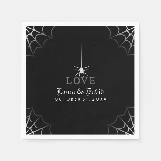 Serviette En Papier Black & White Spider Web LOVE Halloween Mariage (Devant)