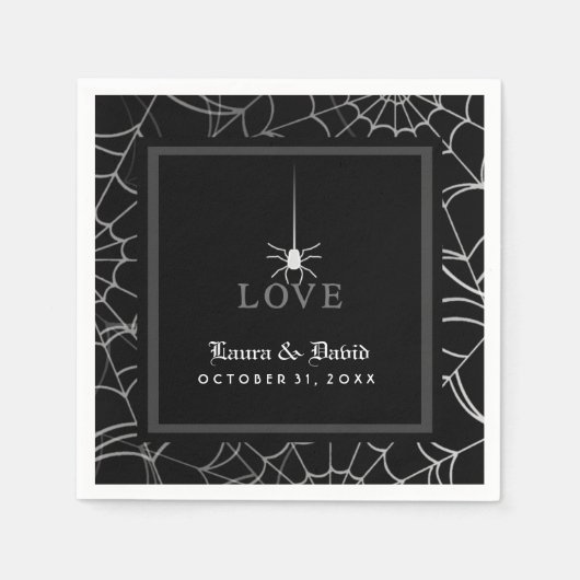 Serviette En Papier Black & White Spider Web LOVE Halloween Mariage (Devant)