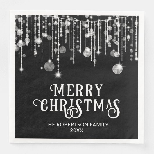 Serviette En Papier Black White String Fête de Noël (Devant)