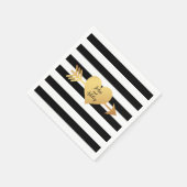 Serviette En Papier Black & White Stripes Gold Heart Mariage (Coin)