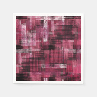 Serviette En Papier Black, white strokes and stripes on burgundy.