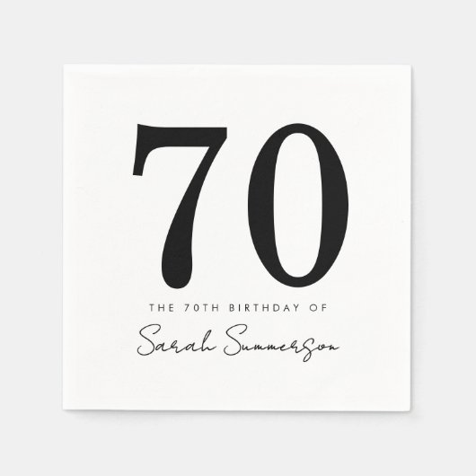 Serviette En Papier Black White Typography Seventy Name 70th Birthday (Devant)