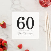 Serviette En Papier Black White Typography Sixty Name 60th Birthday (En situation)