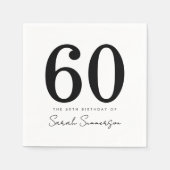 Serviette En Papier Black White Typography Sixty Name 60th Birthday (Devant)