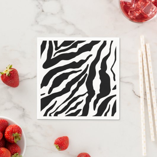 Serviette En Papier Black& White Zebra Stripes Safari Animal Print  (En situation)
