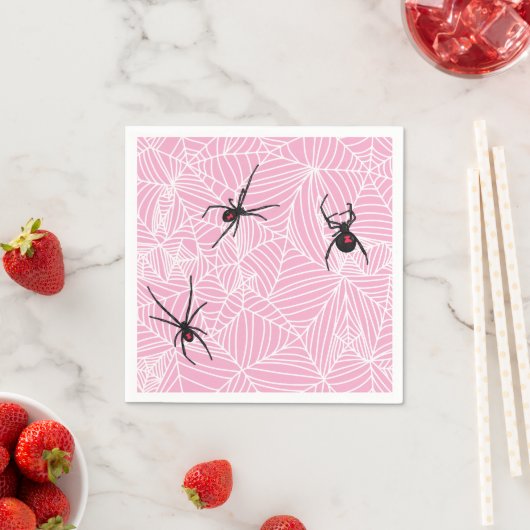 Serviette En Papier Black Widow Spider Web Pink (En situation)