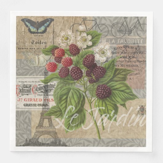 Serviette En Papier Blackberries Floral Garden Flower Papillon Art (Devant)