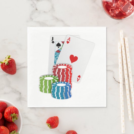 Serviette En Papier Blackjack avec jetons de poker (En situation)