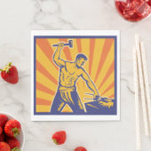 Serviette En Papier Blacksmith Hammering Retro Strongman Labor (En situation)