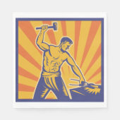 Serviette En Papier Blacksmith Hammering Retro Strongman Labor (Devant)