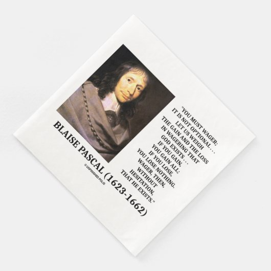 Serviette En Papier Blaise Pascal Gain Loss Wagering God Existe Citati (Coin)