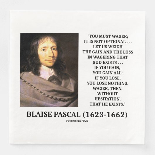 Serviette En Papier Blaise Pascal Gain Loss Wagering God Existe Citati (Devant)