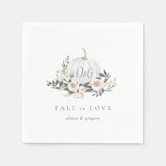 Serviette En Papier Blanc Automne Citrouille verdure "Fall in Love" (Devant)