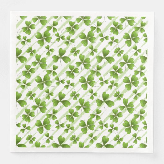 SERVIETTE EN PAPIER BLANC AVEC SHAMROCKS VERTS (Devant)