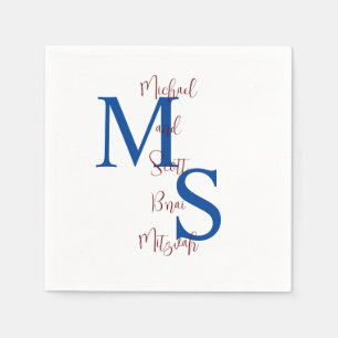 Serviette En Papier Blanc bleu Bourgogne Barre Mitzvah Nom Monogramme